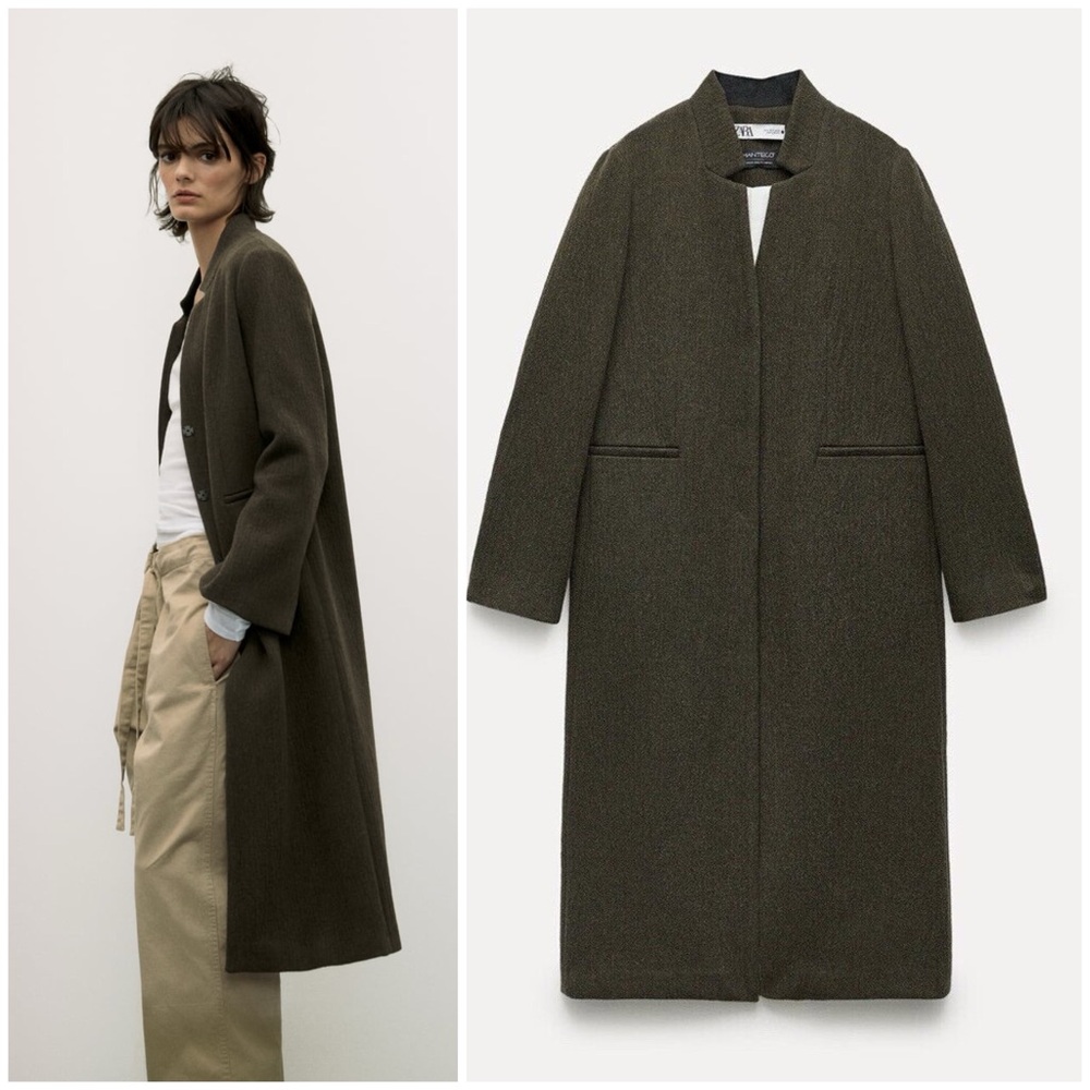ZARA ~ WOMAN COLLECTION MINIMALIST MANTECO WOOL COAT